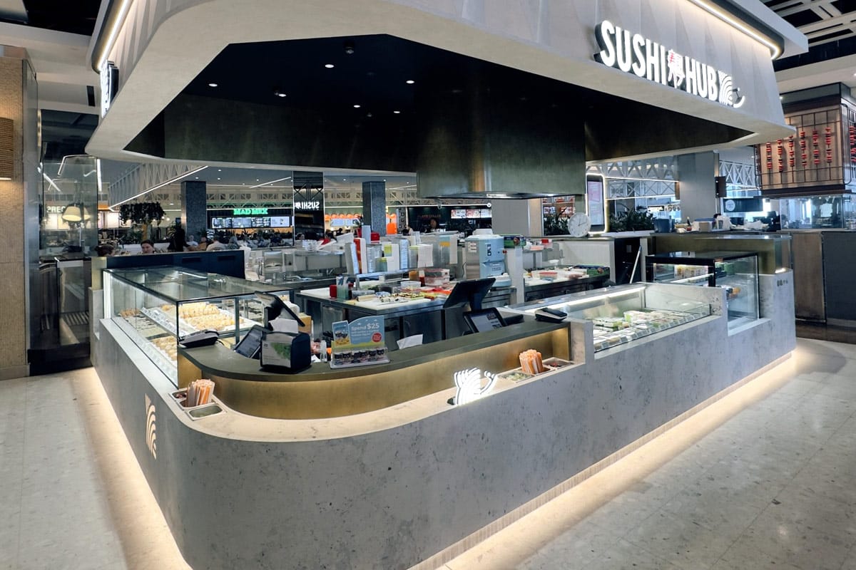 Sushi Hub Bondi Junction Eco conscious safe benchtop side view